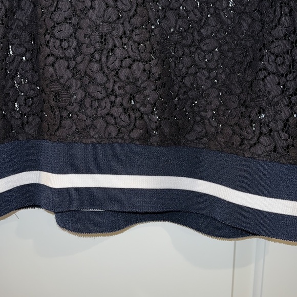 Zara Black Lace Shirt with Navy & White Ribbed Detail - Picture 3 of 4